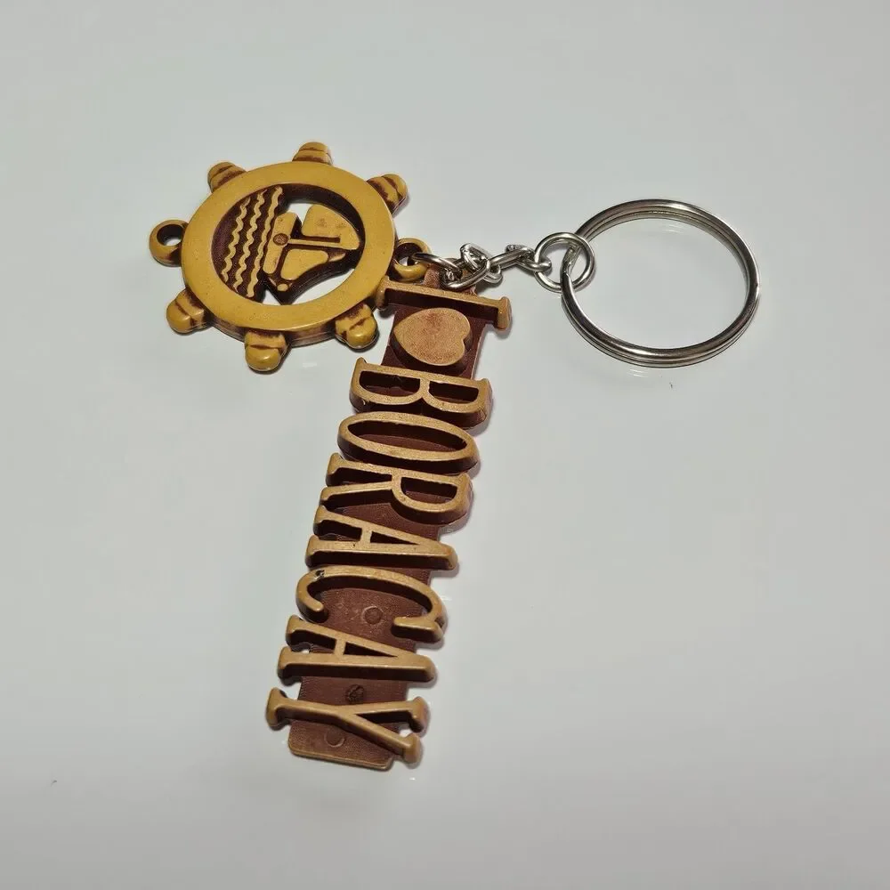 I Love Boracay Philippines Bangka Sailboat Helm Charm Keychain Key Chain